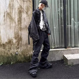 GO-STONE Y2K Washed Jeans Gothic Vintage Micro Flared Middle Waisted Zipper Pants Women Men Streetwear High Quality Design Sense Trousers