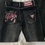 GO-STONE Gothic Hot Sweetheart Jeans Y2K Clothes Hip Hop Love Letter Graphic Retro Baggy Jeans Smart Casual High Waist Wide Leg Trousers