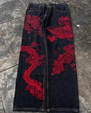 GO-STONE Japanese Harajuku Jeans Mens New Dragon High Quality Jeans Gothic Y2K Vintage Hip Hop Streetwear Denim Fabric Wide Leg Pants