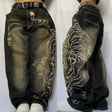 GO-STONE Japanese Harajuku Jeans Mens New Dragon High Quality Jeans Gothic Y2K Vintage Hip Hop Streetwear Denim Fabric Wide Leg Pants