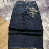 GO-STONE Y2K Fashion Letters Embroidered Big Pockets Washed Baggy Jeans Women High Street Vintage Hip Hop Popular Wild Wide-leg Pants