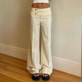 GO-STONE Vintage Y2K Korean Streetwear Pants Woman Low Rise Straight Loose Beige Trousers Button Up Basic 2000S Women Casual Pants