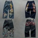 GO-STONE Y2K Harajuku Jeans new Dragon Embroidery high quality jeans 2000s Gothic Vintage Hip Hop streetwear denim fabric wide leg pants