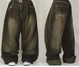 GO-STONE American Fashion New Oversized Print Blue Washed Baggy Jeans Men Y2K Rock Hip Hop Popular Casual Straight Wide-leg Trousers