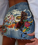 GO-STONE Y2K Street Vintage is a fashionable short skirt Harajuku gothic hip hop letter print vintage blue denim skirt