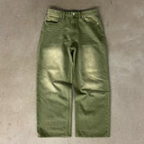 GO-STONE Y2K Street Matcha Denim Jeans Pocket Green 6 Ball Embroidery Denim Pants London High Street Trend Streetwear Unisex Baggy Jeans