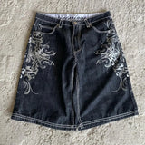 GO-STONE Denim shorts hip hop heraldic embroidered boy and girlfriend punk casual basketball shorts Y2K Harajuku retro street wear