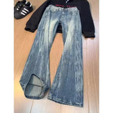 GO-STONE Vintage Men's Jeans Man Pants High Street Washed Denim Blue Jeans Straight Leg Slight Flare Casual Trousers