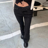 GO-STONE 2000s Clothes Y2k Low Rise Boot Cut Jeans Woman Casual Black Striped Denim Trousers Streetwear Flare Pants P77-DD25