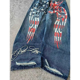 GO-STONE 2026 new printed retro wide-leg casual slim trousers Hip-hop personality jeans Y2K women's dark fun graffiti floor-length pants