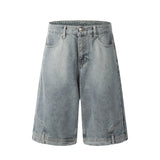 GO-STONE 2026 American Style Men's Solid Color Loose Simple Basic Casual Trendy Knee Length Denim Trousers Male Cargo Jeans Pants Clothes