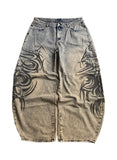 GO-STONE American Retro Streetwear Y2K Gray Printed Loose Jeans Hip Hop Harajuku Casual Washed Distressed Straight Floor Mopping Pants