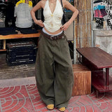 GO-STONE Women GreenY2k Baggy Jeans Harajuku 90s Vintage Bent Knife Denim Trousers Japanese 2000s Style Jeans Pants Oversize Clothes