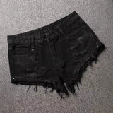 GO-STONE Black Denim Super Shorts Women Summer New Low-rise Ripped Shorts Crimped Sexy Hot Pants
