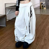 GO-STONE American Retro Flame Letter Print Detachable Strap Scimitar Pants Jazz Casual Hip-Hop Loose Wide-Leg Fashion Jogging Sweatpants