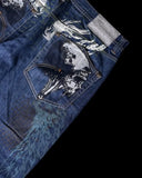 GO-STONE American Fashion New Oversized Print Blue Washed Baggy Jeans Men Y2K Rock Hip Hop Popular Casual Straight Wide-leg Trousers
