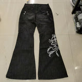 GO-STONE Y2K Micro La Retro Wide Jeans 2006 Leg Pants New High Waist Harajuku Loose Embroidered Women Jeans with Rock Punk Style