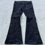 GO-STONE Mens Jeans Harajuku Vintage Streetwear Washed Distressed Ripped Denim Pants Double Waist Micro Flared Loose Fit Long Casual New
