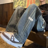 GO-STONE Three bar American retro jeans men's spring and autumn new style high street elastic waist loose casual men's straight leg long