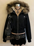 GO-STONE 2026 Spring Retro Faux Fur Coats Women 2000s American Vintage Jackets Harajuku Gotihc Punk Clothing Jean Parkas Female Outwear