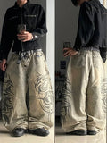 GO-STONE American Y2K New Grey Printing Baggy Jeans Men Women High Street Vintage Hip Hop Harajuku Casual Joker Couple Wide-leg Pants