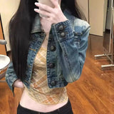 GO-STONE 2026 Denim Jacket New Style Retro Washed Fashion Slim Niche Short Top