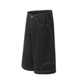 GO-STONE 2026 American Style Men's Solid Color Loose Simple Basic Casual Trendy Knee Length Denim Trousers Male Cargo Jeans Pants Clothes