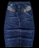 GO-STONE American Fashion New Oversized Print Blue Washed Baggy Jeans Men Y2K Rock Hip Hop Popular Casual Straight Wide-leg Trousers