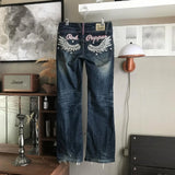 GO-STONE American Personalized Wing Embroidered Jeans for Women 2026 Low Waist Design Micro Flared Jeans Retro Harajuku Y2K Joker Jeans
