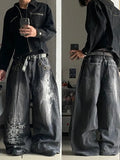 GO-STONE American New Fashion Oversized Pattern Printed Washed Jeans Men Y2K Gothic Rock Popular Casual Joker High Waist Wide Leg Pants