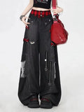 GO-STONE Y2K High Street Red Letter Embroidered Baggy Jeans Women Gothic American New Straight Pants Fashion Street Retro Wide-leg Pants