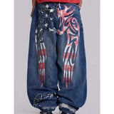 GO-STONE 2026 new printed retro wide-leg casual slim trousers Hip-hop personality jeans Y2K women's dark fun graffiti floor-length pants