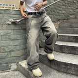 GO-STONE Vintage Men y2k Stretchy Baggy Denim Jeans For Men Fashion Casual pants Streetwear Denim Hip Hop Wide-Leg Straight Trousers