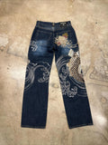 GO-STONE Japanese Harajuku Jeans Mens New Dragon High Quality Jeans Gothic Y2K Vintage Hip Hop Streetwear Denim Fabric Wide Leg Pants