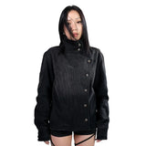 GO-STONE Y2k Fencing Jacket Vintage Wash Gradient Irregular Buttons Unisex Jacket Gothic Harajuku Streetwear Canvas Cotton Casual Jacket