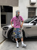 GO-STONE Vintage Street Camouflage Print Five-Point Short Jeans Loose Wide Leg Shorts Unisex Summer American Hip Hop Fashion Men Clothing