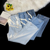 GO-STONE 2026 New Spring Summer Men's Baggy Jeans Lyocell Fabric Wide Leg Pants Drawstring Trousers Male City Boy Plus Size S-4 5XL Y2K