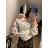 GO-STONE American Vintage Striped Sweatshirt Top Autumn New Slim Fit Coat Women Y2k Fashion Casual All-match Jackets Harajuku Hoodies