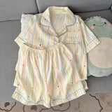GO-STONE Summer 2026 New Short-Sleeved Shorts Pajamas Women's Cartoon Cute Girl Cardigan Set Ladies Sleepwear Breathable Homewear