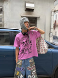 GO-STONE Vintage Street Camouflage Print Five-Point Short Jeans Loose Wide Leg Shorts Unisex Summer American Hip Hop Fashion Men Clothing