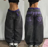 GO-STONE American New Fashion Oversized Pattern Printed Washed Jeans Men Y2K Gothic Rock Popular Casual Joker High Waist Wide Leg Pants