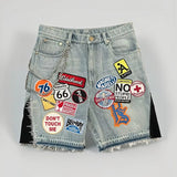 GO-STONE Baggy Custom Paint Jorts Washe Number 8 Ball Denim Shorts Men Goth Y2k Harajuku Casual Sweatpants Wide Leg Short Streetwear