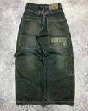 GO-STONE American New Fashion Oversized Pattern Printed Washed Jeans Men Y2K Gothic Rock Popular Casual Joker High Waist Wide Leg Pants
