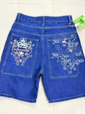 GO-STONE Streetwear Denim Shorts Mens Embroidery American Hip Hop Printed Loose Shorts Gothic Retro Harajuku Fashion Y2K New Shorts