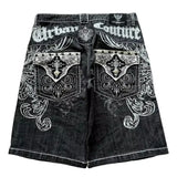 GO-STONE Y2K Fashion New Oversize Embroidery Loose Denim Shorts Men Gothic Punk Hip Hop Fashion Casual Joker Couple Basketball Pants