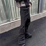 GO-STONE Y2K Washed Jeans Gothic Vintage Micro Flared Middle Waisted Zipper Pants Women Men Streetwear High Quality Design Sense Trousers