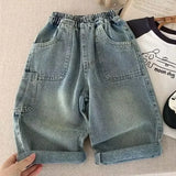 GO-STONE Children's Retro Jeans Loose Straight Pants Wide Leg Pants for Boys and Girls 2026 New Spring Autumn Kid's Denim Pocket Trousers