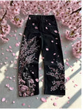 GO-STONE Y2K High Street Red Letter Embroidered Baggy Jeans Women Gothic American New Straight Pants Fashion Street Retro Wide-leg Pants