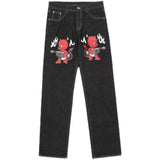 GO-STONE Gothic Womens Diamond Embroidery Jeans Vintage Low Rise Flared Jeans Women Retro Y2k Baggy Denim Pants High Streetwear Trousers