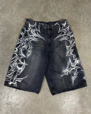 GO-STONE Streetwear Denim Shorts Mens Embroidery American Hip Hop Printed Loose Shorts Gothic Retro Harajuku Fashion Y2K New Shorts